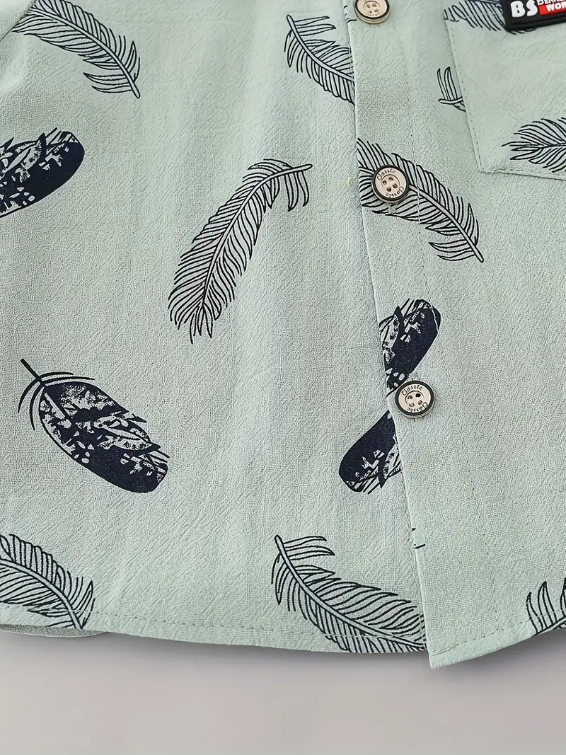 GlistenSport Toddler Summer Feather Print Shirt Shorts Set