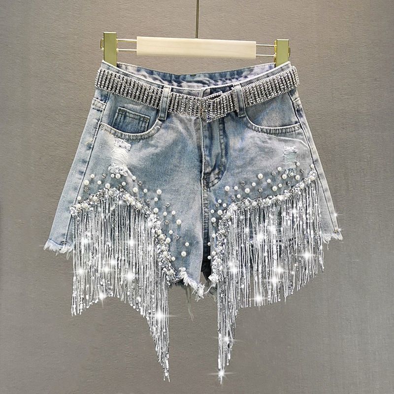 Glistensport Tassel Denim Shorts