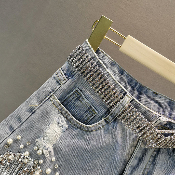 Glistensport Tassel Denim Shorts
