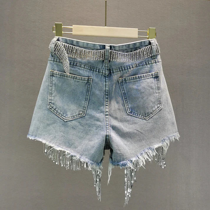Glistensport Tassel Denim Shorts
