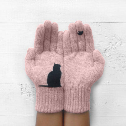 Glistensport™ Cute Cat Print Knitted Thickened Warm Split Finger Gloves