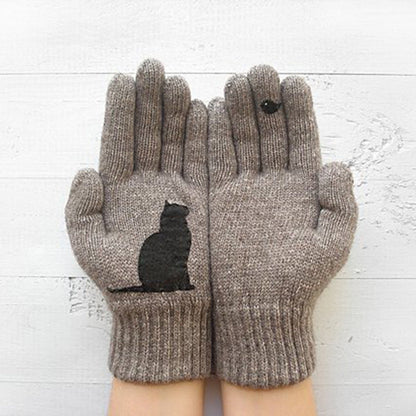 Glistensport™ Cute Cat Print Knitted Thickened Warm Split Finger Gloves