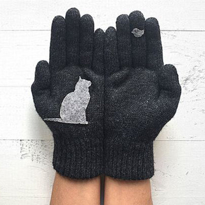 Glistensport™ Cute Cat Print Knitted Thickened Warm Split Finger Gloves