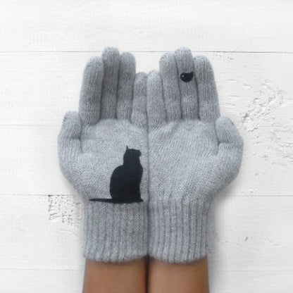 Glistensport™ Cute Cat Print Knitted Thickened Warm Split Finger Gloves