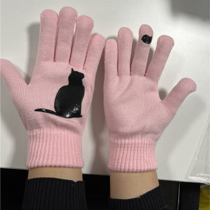 Glistensport™ Cute Cat Print Knitted Thickened Warm Split Finger Gloves
