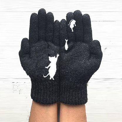Glistensport™ Cute Cat Print Knitted Thickened Warm Split Finger Gloves