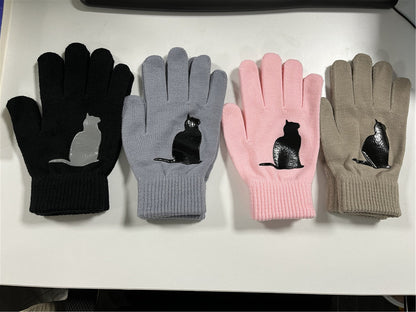 Glistensport™ Cute Cat Print Knitted Thickened Warm Split Finger Gloves