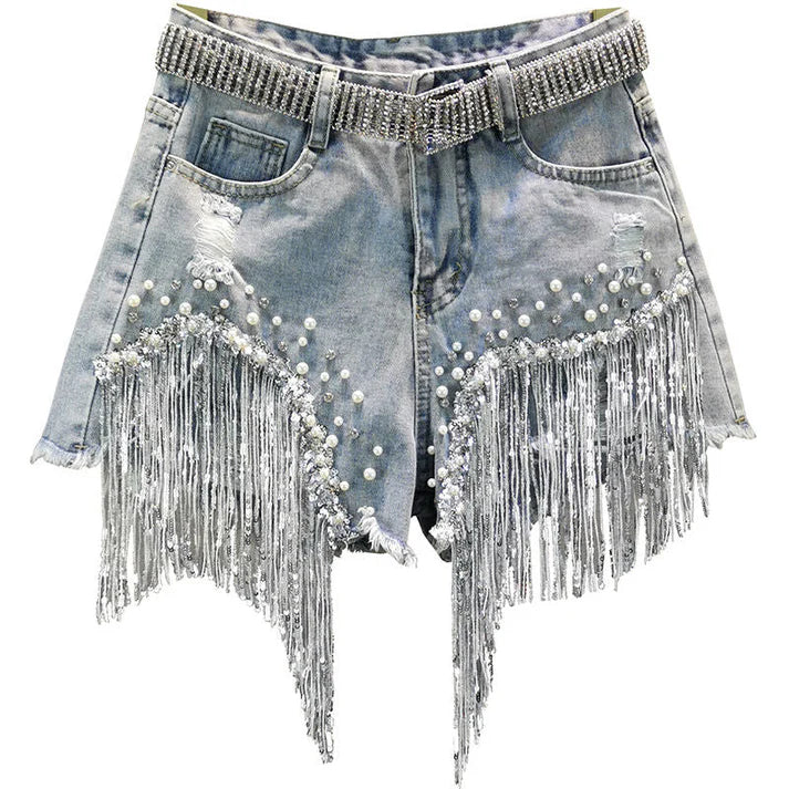Glistensport Tassel Denim Shorts