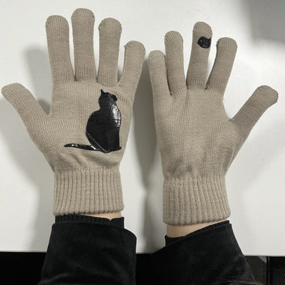 Glistensport™ Cute Cat Print Knitted Thickened Warm Split Finger Gloves