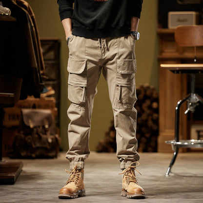 Glistensport Men's Vintage Fashion Multi-Pocket Cargo Pants