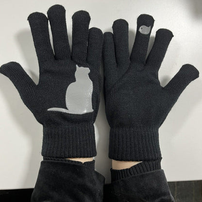Glistensport™ Cute Cat Print Knitted Thickened Warm Split Finger Gloves
