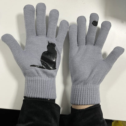 Glistensport™ Cute Cat Print Knitted Thickened Warm Split Finger Gloves