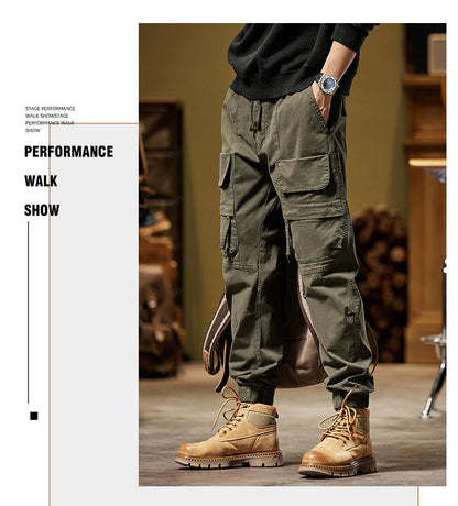 Glistensport Men's Vintage Fashion Multi-Pocket Cargo Pants