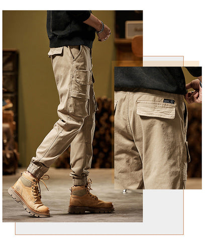 Glistensport Men's Vintage Fashion Multi-Pocket Cargo Pants