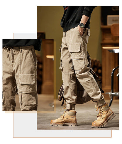 Glistensport Men's Vintage Fashion Multi-Pocket Cargo Pants