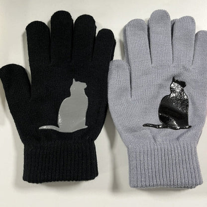 Glistensport™ Cute Cat Print Knitted Thickened Warm Split Finger Gloves