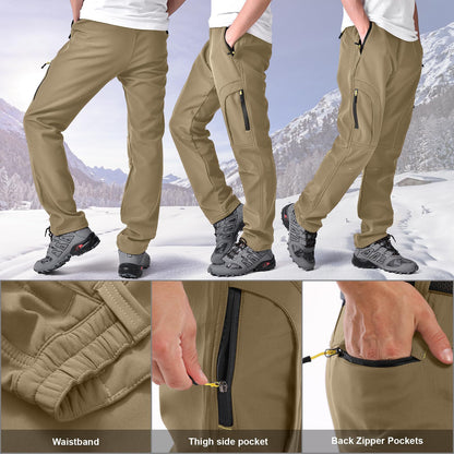 Men's Winter Pants 5 Zip Pockets Snow Ski Pants Fleece Lined Water Resistant Hiking Pants