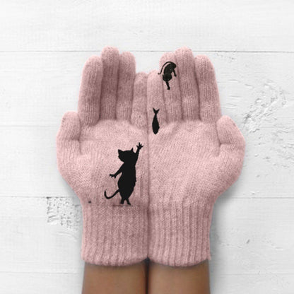 Glistensport™ Cute Cat Print Knitted Thickened Warm Split Finger Gloves