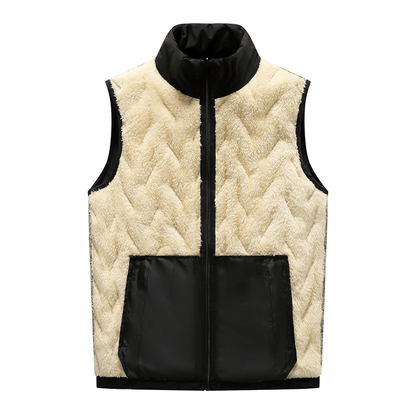 Warm Casual Male Lambswool Vest with Stand Collar