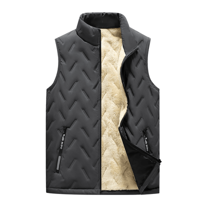Warm Casual Male Lambswool Vest with Stand Collar