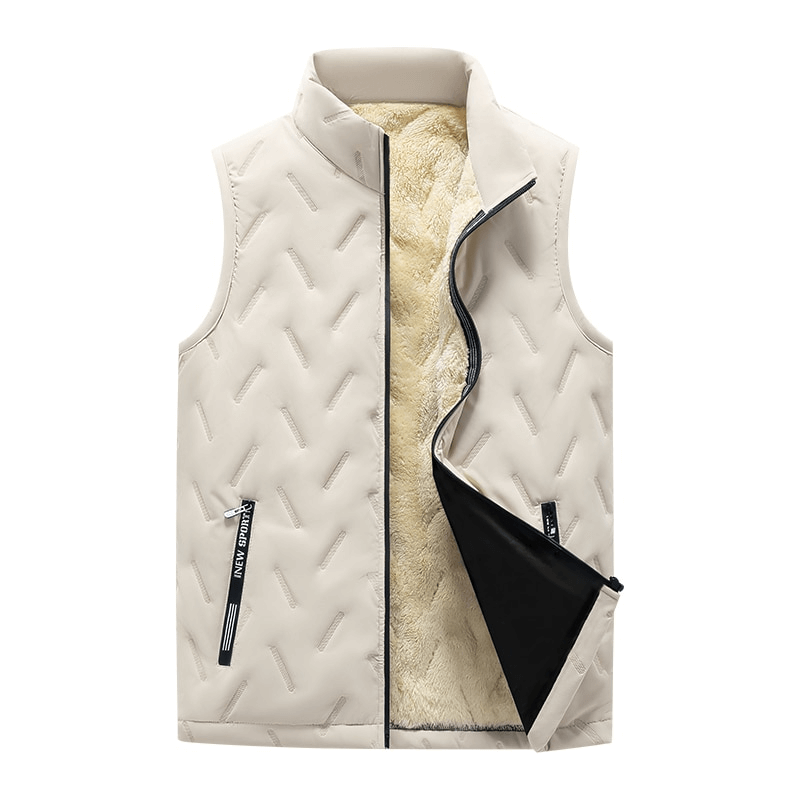Warm Casual Male Lambswool Vest with Stand Collar